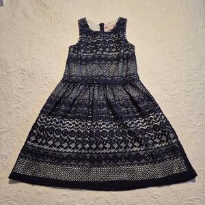 Ruby & Bloom girls size 8 blue overlay knit dress with white lining VGUC
